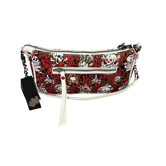 Ed Hardy Women's Red Cheetah Print Shoulder Bag with Skull Accents - Picture 6 of 6